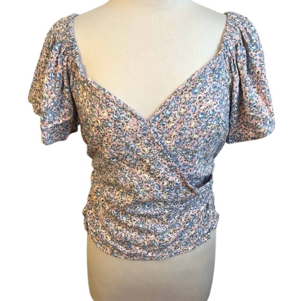 ASTR the Label Ditsy Floral Faux Wrap Blouse - Large